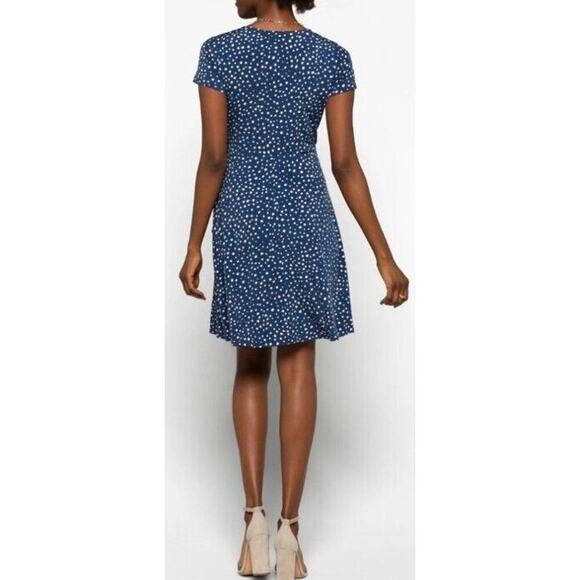 Wrap Polka Dot Short Woman Dress XXL NEW 90s Retro Stretch Blue‎ White Career - Picture 2 of 12